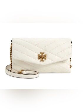 Tory Burch Cream/Ivory Quilted Kira Leather Crossbody Wallet on Chain